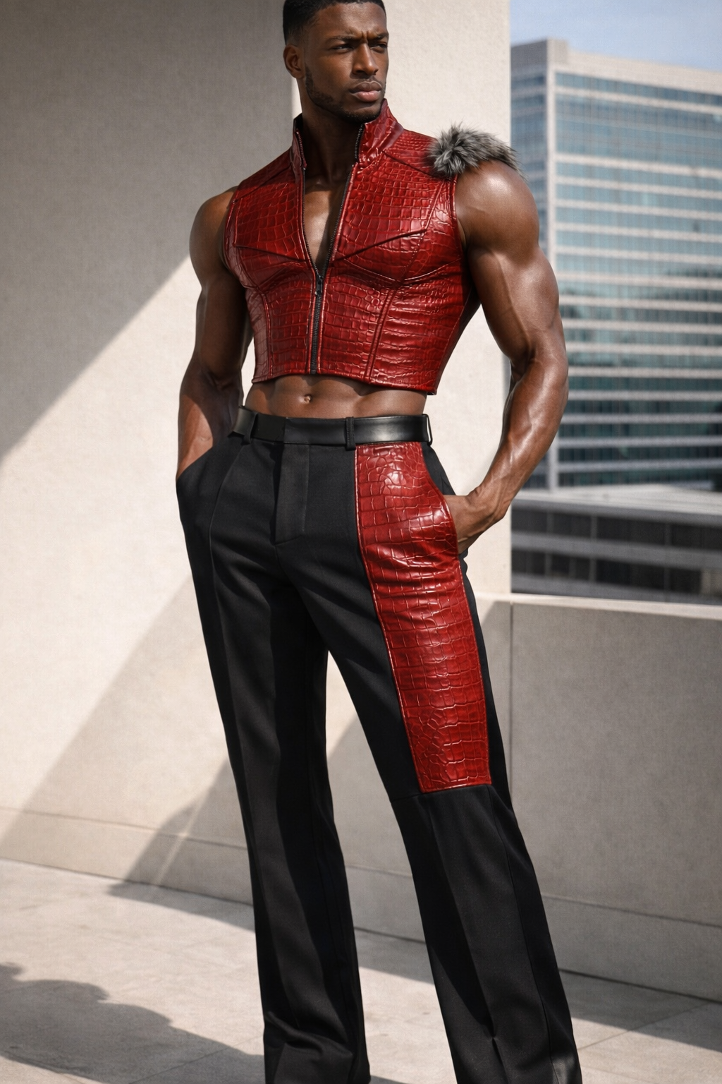 Croc Crop Vest Black